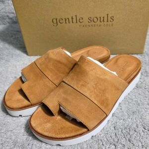 Gentle Souls by Kenneth Cole Lavern Cognac Suede Leather Slides Sandals 6M NIB‎